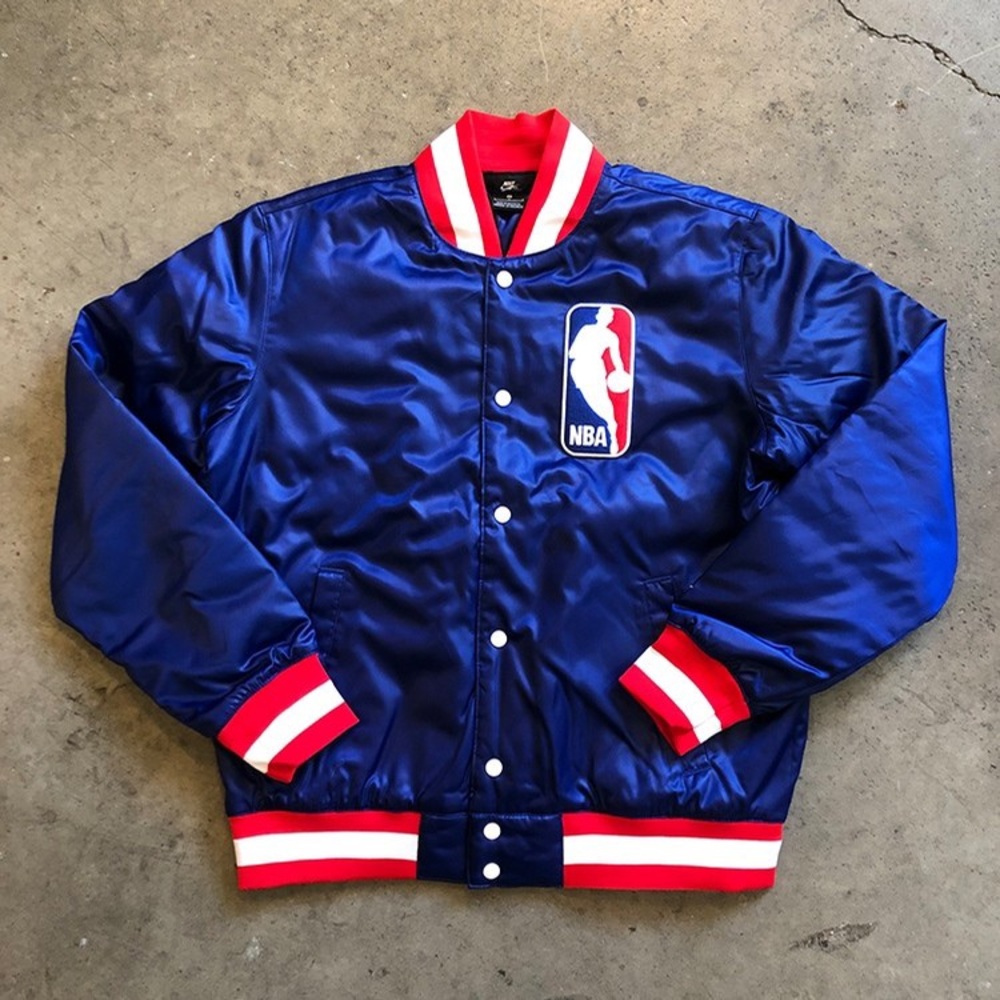Nike NBA Blue Satin Jacket Varsity Bomber Size M